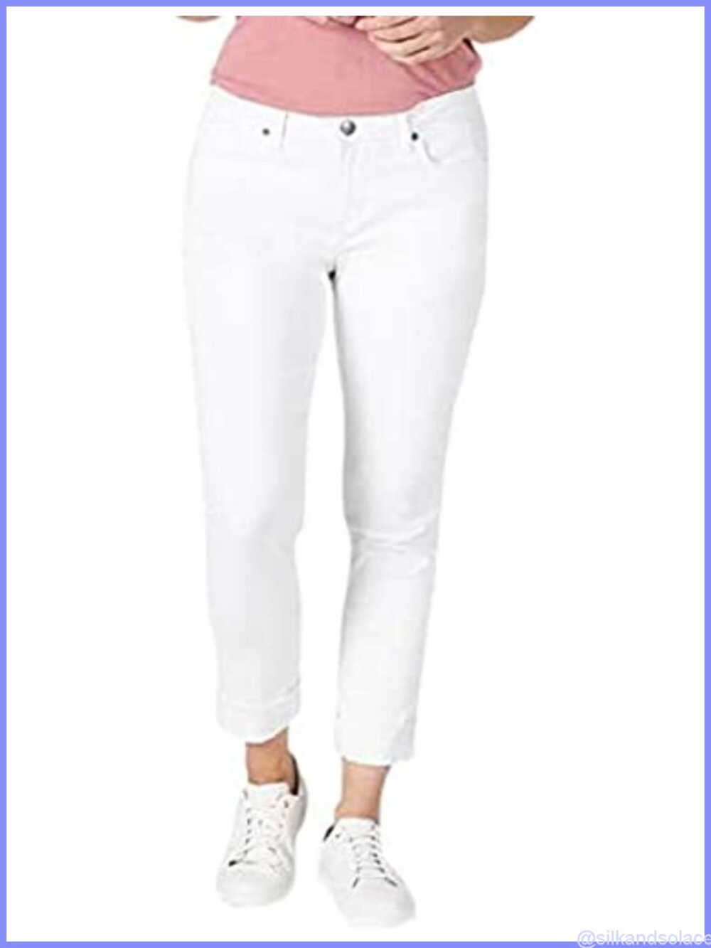 Women's Boyfriend Jeans Fringe Cuff Cropped Cotton Blend Stretch